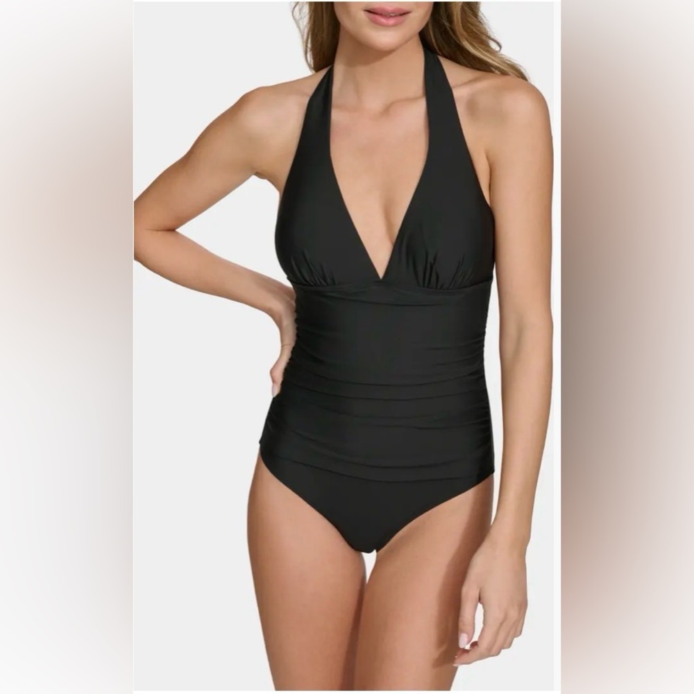 DKNY Black Halter One-Piece Swimsuit